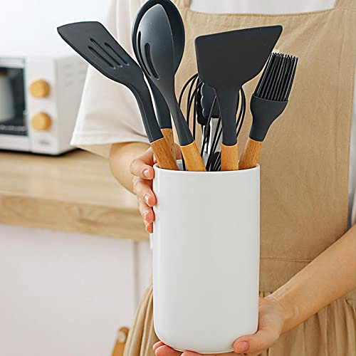 POYHKFD Portautensili da Cucina, Contenitore per Bacchette Portautensili in Ceramica di Grande capacità, Secchio per Riporre Utensili da Cucina in Ceramica, Organizzatore da Cucina in(Bianco l)