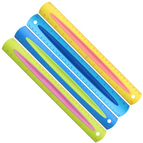 com-four® 4x Bunte Softgrip-Lineale, Maßstäbe mit Hygieneschutz | 30 cm Lineale für Schule - Büro - Zuhause und den Schulbeginn