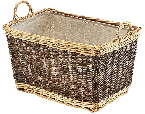 Kobolo Holztrage Holzkorb für Kaminholz - Weide - mit Jutestoff und Henkel ausgestattet - zweifarbig
