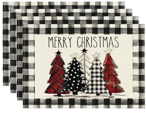 Materia de Mesa, Pillones de Navidad de Navidad de 12x18 Pulgadas Plaides a Cuadros Tras de Navidad Juego de 4, Alfombrillas de Mesa de Invierno Lavables para Navidad Decoración de la Mesa de Comedor