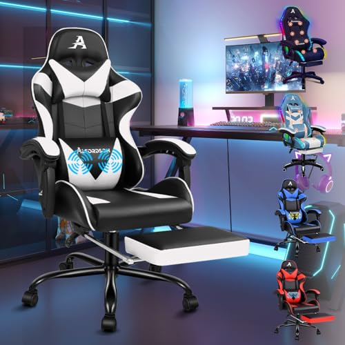 ALFORDSON Gaming Stuhl Massge Gamer-Stuhl, ergonomischer Bürostuhl Schreibtischstuhl, PC-Stuhl Neigungswinkel 90°-150°, höhenverstellbarer, 360° Drehstuhl,180 kg Tragkraft, PU-Leder, Weiß | Gamer Sessel aus Kunstleder Serie VOGLER mit Kopfstütze und Lendenwirbelstütze, verstellbare Rückenlehne, Tragkraft 180 kg