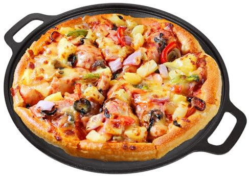 LOPYXBR Cast Iron Pizza Pan 12 Inch/30cm Cast Iron Skillet Pan with Handle, Pre-Seasoned Round Casts Irons Griddle Pans for Tortillas, Baking Stove, Grill BBQ and Camping, Oven Safes
