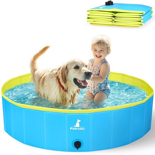 Pourbibi Faltbarer Hundepool, Haustier Hundekatze Indoor Outdoor Welpenpool, PVC rutschfest mit verstärkten Oxford Wänden Langlebige Hunde, die Kinderpool im Hofgarten paddeln 120CM*30CM