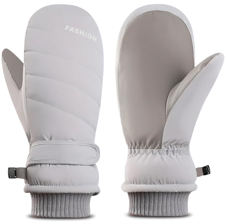 Bototack Winter Ski Mittens for Women, Waterproof Touch Screen Snow Gloves with Fleece, Anti Slip Warm Windproof Snowboard Gloves for Skiing Hiking Cycling (Grey)