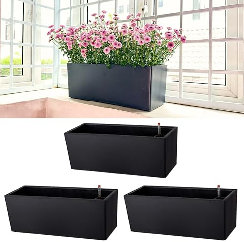 LaLaGreen Lot de 3 pots de fleurs rectangulaires à arrosage automatique pour plantes d'intérieur et d'intérieur - 35,6 cm - Style moderne - Pour balcon, rebord de fenêtre, herbes, maison, jardin,