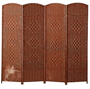 Handgefertigter Raumteiler aus Weidengeflecht, 4 Paneele, freistehend, Paravent-Trennwand für Wohnzimmer, Schlafzimmer und Büro, Sichtschutzmöbel mit solidem Web-Design, braun, 220 cm hoch