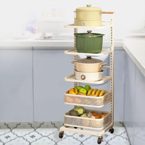 ErZhuiZi 3 Tier Expandable Microwave Oven Rack Kitchen Counter Shelf Corner Pan Lid Holder Cupboard Door Cupboard Organiser Drawers,White-5 * 3boards*2baskets