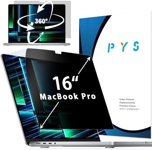 PYS 360° Blickschutzfolie für MacBook Pro 16 16,2 Zoll M1 M2 M3 M4 M5 | Selbstklebende Sichtschutz Blickschutz Filter Anti-Fingerabdruck Anti-Blaulicht