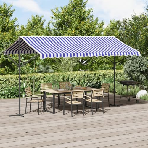 Massbinet Freistehende Markise Blau und Weiß 400x300 cm Stoff und Stahl