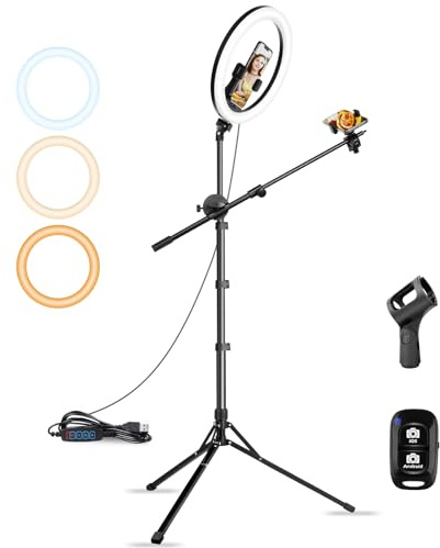 Aureday Ringlicht mit Stativ, 12 Zoll Selfie Ringlicht mit 62 Zoll Stativ Ständer Overhead-Aufnahme mit Mikrofonklammer für Live Stream/Makeup/YouTube Video/Fotografie