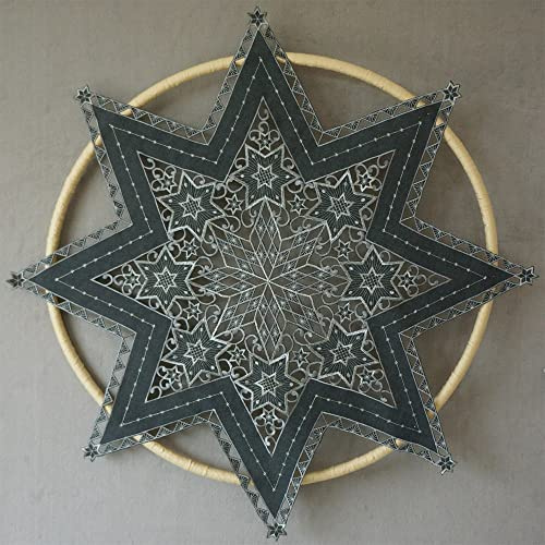 matches21 HOME & HOBBY Tischdecke Selina Ø 60 cm Grau Lochstickerei Silber Stern-Form Mitteldecke Weihnachten Polyester
