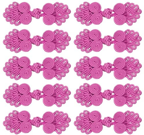 QUARKZMAN 10 Paare chinesische Knoten Frosch Knöpfe Verschluss Hellrosa Rot Nähen Knöpfe Verschlüsse mit Perlen für DIY Nähen Mäntel Umhang Pullover Braut Kostüm Outfit, 0,98x2,36 Zoll