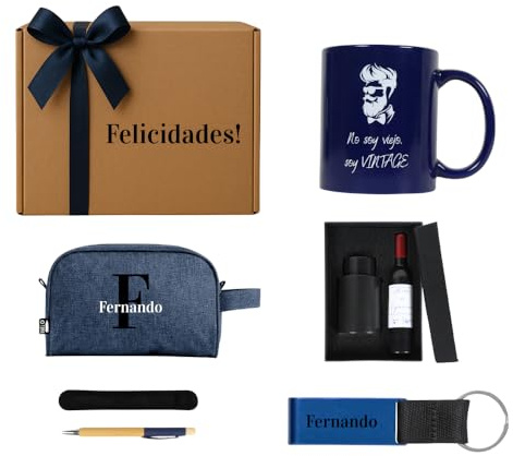 Makai - Taza Personalizada, Neceser Viaje, Sacacorchos, Llavero y Soporte para Móvil, Bolígrafo, Regalo Cumpleaños Hombre, Regalos Hombre (Pack Personalizado)