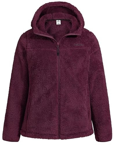 Pioneer Camp Giacca in pile da donna con cappuccio, calda e soffice, in pile a pelo alto, con cerniera intera, per attività all'aperto, per uso quotidiano e casa