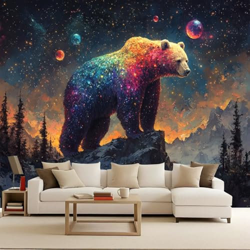 Generisch tapete vintage 500x280cm Bunter Bär kindertapete 3D Wanddeko ohne Rückenkleber, Leinwandmaterial, nahtlos zu montieren