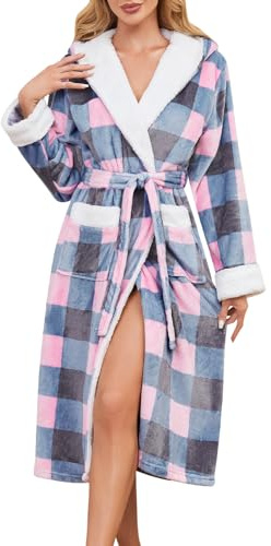 Niwicee Accappatoio Donna Pile Vestaglia Invernale Morbido Accappatoio Microfibra Cappuccio con Cintura e Tasca per Loungewear Casa Natalizio