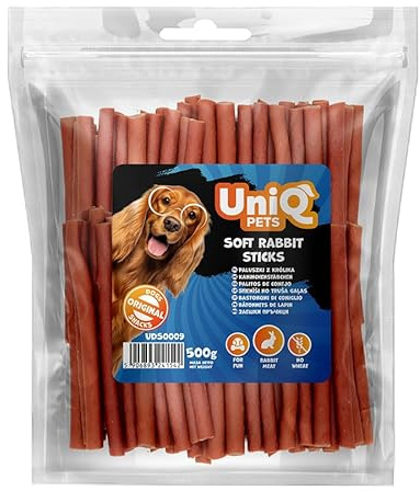 UNIQ Pets Hundeleckerli Kaninchen 500g weiche Sticks für Hunde Aller Größen glutenefrei fettarm ideal als Snack oder Training Hundesnack für Welpen und Erwachsene