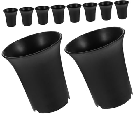 CIYODO Maceteros de Plástico Altos Redondos Negros 10 Piezas | Orificios de Drenaje, Reutilizables, Uso Interior y Exterior, Diseño Versátil para Plantas y Suculentas