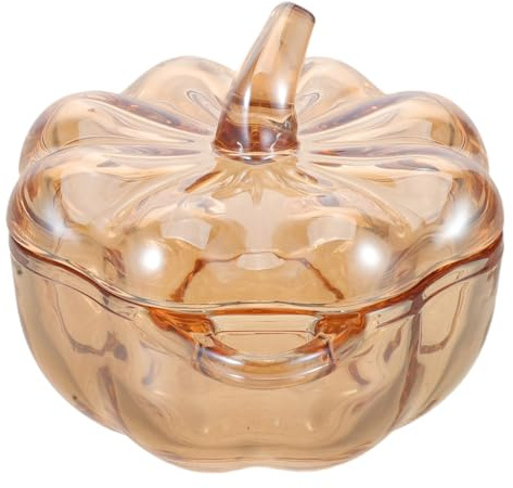 AUTSUPPL Europäisches Glas Candy Jar mit Deckel Kürbisförmige Candy Bowl Abgedeckte Bonbon Schale für Halloween Party Hochzeit Vielseitiger Aufbewahrungsbehälter für Süßigkeiten Kekse und
