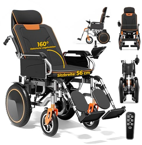 ZQHQKJ Elektrorollstuhl faltbar – 30–45 km (20/30 Ah), XXL Sitz 56 cm, 500 W Motor, bis 150 kg, elektrische Liegefunktion 160°, Schubhilfe, pannensichere Vollreifen,20A