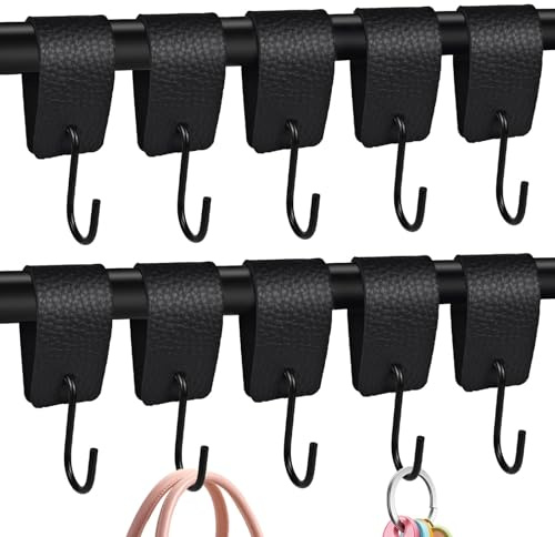 YUUTIAL S Haken mit Lederschlaufe 10Stk, Kleiderstange Fensterhaken Schwarz
