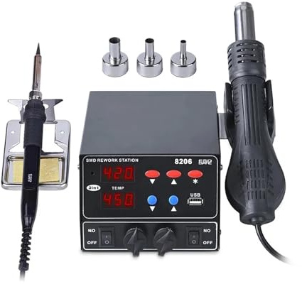 Station de soudage 8206 SMD 800 W, chauffage rapide, pistolet thermique 3 en 1, interface USB, affichage LED, fer à souder, station retouche BGA(8206 KIT1)