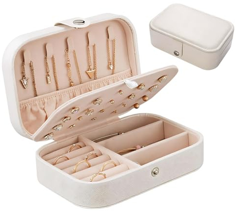 GNALIA Portagioie 1 Pezzo, Organizer Da Viaggio Con Dimensioni 长16Cm, 宽11Cm, 高5Cm, Scatola Gioielli Compatta Per Orecchini E Collane, Colore 珍珠白, Idea Regalo Per Donne