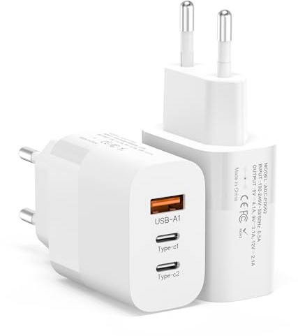 2 Pcak UK to European Plug Adapter, Fast Charging EU Europe Travel Adapter with 2 USB C and 1 USB A, European to UK Plug Adaptor for France Spain Portugal Germany Iceland Greece Denmark Turkey, etc