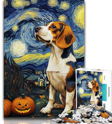 Puzzle für Erwachsene 1000 Teile Beagle bei Nacht 1000 Teile für Erwachsene Quizspiel ganze Familie 75x50cm