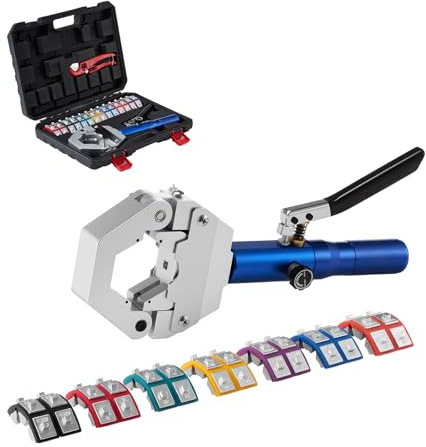 VEVOR Pince à Sertir Hydraulique Tuyau Climatisation Kit Sertissage Hydraulique de Flexibles, Outil Sertissage Manuel Intégré pour Réparation Automobile Clim, avec 7 Matrices, Mallette de Transport