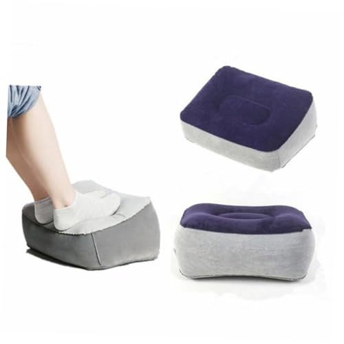 ZUNOXAZ Cojín Reposapiés Inflable de PVC con Superficie para Viaje Soporte Ergonómico para Piernas y Pies Avión Tren y Automóvil Color Gris Azul sin Herramienta de Inflado