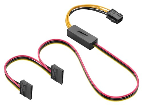 SinLoon 6 Pin ATX PSU to SATA IDE Hard Drive Power Supply Cable ATX 6-Pin Female to SATA Female Extension Cable with Step-Down Voltage Regulator (1 to 2)
