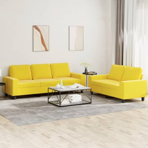 QUAHEAS 2-TLG. Sofagarnitur Hellgelb aus strapazierfähigem Stoff, Bequeme Polsterung für Wohnzimmer, Robustes Metall- und Sperrholzgestell, ideal zum Entspannen und Plaudern