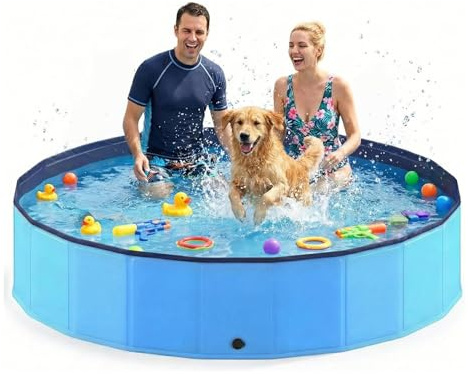 Hundepool faltbar aus kratzfestem PVC-Material, Ø 200 cm, Höhe 40 cm, Anti-Rutsch-Belag & Abflussstopfen für schnelle Entleerung, Keine Pumpe benötigt, robuster Kinderpool, Blau