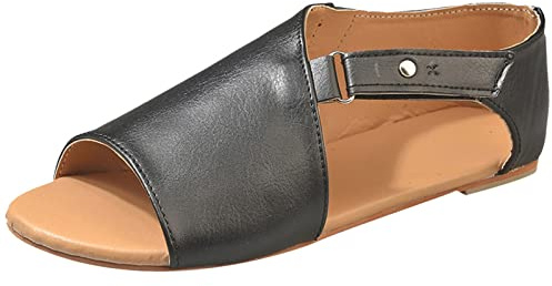 Sandali Bassi Scarpe Donna Eleganti Estive Toe Shoes Sandali Round Solid Women'S Heel Color Fashion Hook&Loop da Donna Piatti Eleganti Scarpe Aperte Estive (Black 40)