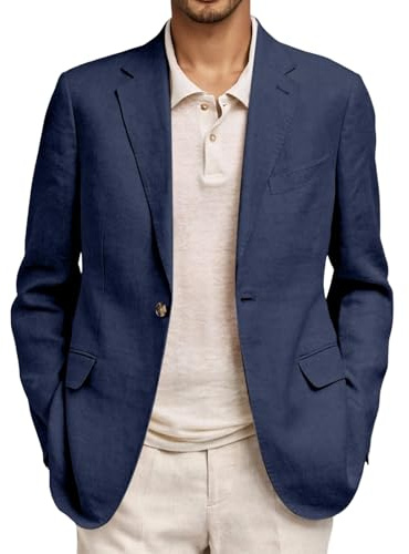 Linen Blazers for Men UK Causal Long Sleeve Lightweight Button Linen Jackets with Pocket Summer Solid Color Fit Suits Comfortable Breathable Business Coats Leisure Soft Plus Size Jacket