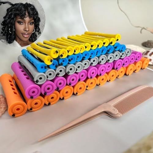 Lot de 72 tiges de permanente pour cheveux naturels – Tiges en plastique ondulé à froid pour femmes – Outils de coiffure (orange + violet + gris + bleu + jaune)