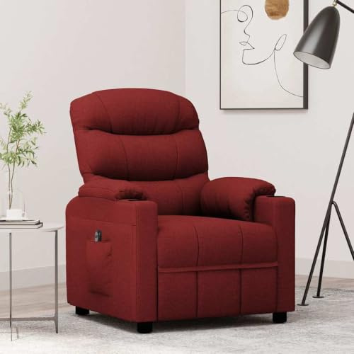 Goyphonic Elektrisk relaxfåtölj, vinröd, tyg med liggfunktion, stoppad fåtölj, lounge, fåtölj, vardagsrum, sovrum, kontor, ergonomiskt roterbar, bekväm sittmöbel