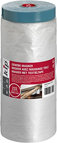 Kip Drop Cloths Pre-Taped Painters Masking Film 2600mm x 17m with Duct Tape, Drape for Spraying, Covering, Suitable for Outdoor Decorating & Windows