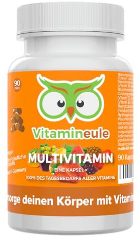 Multivitamin Kapseln - für Erwachsene & Kinder - hochdosiert & vegan - alle A-Z Vitamine - Produktion in Deutschland - laborgeprüft - ohne Jod & Zucker - kleine Kapseln statt Tabletten - Vitamineule®