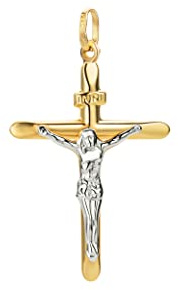 PRINS JEWELS Bicolor Anhänger Kreuz Mit Jesus 14 Karat 585 Gelbgold Weißgold Unisex