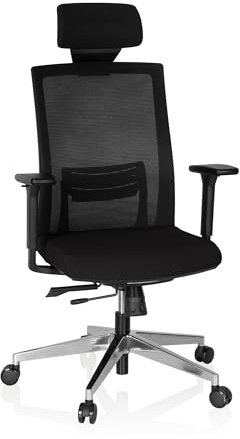 hjh OFFICE 732101 Profi Drehstuhl Captiva Stoff Schwarz Schreibtischstuhl mit Top-Ausstattung, Netzrücken