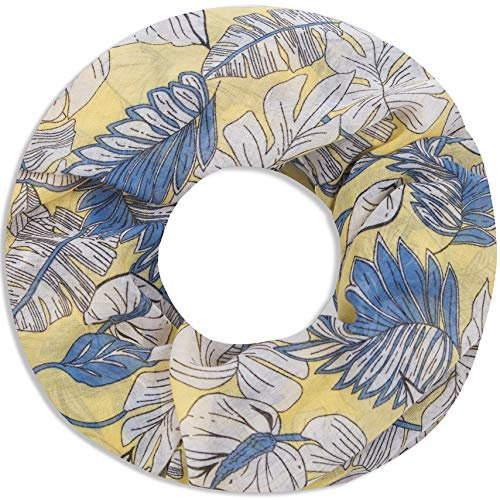 Faera Damen Schal weich und leicht florales Muster aus Blättern und Blüten Loopschal Rundschal in verschiedenen Farben, SCHAL Farbe:Gelb