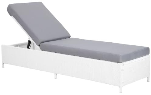 Beliani Rattanliege Gartenliege Loungeliege Relaxliege Terrassenliege Weiß Turin II