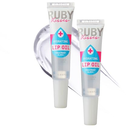 Ruby Kisses Hydrating Clear Lip Oil Treatment Gloss (2 Pack), Hydrates & Heals with Vitamin E & Jojoba, Lightweight Non-Greasy Formula with Almond Oil, Repair & Protect Dry Chapped Lips