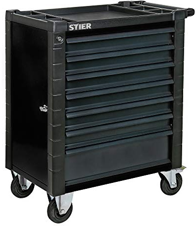 STIER Werkstattwagen, mit Schutzvorrichtung und praktischer Seitentür, 950x740x500 mm in Schwarz