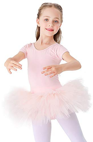 Bezioner Ragazza Tutu per Danza Body da Balletto Leotard Vestito Ginnastica Manica Corta Rosa 150