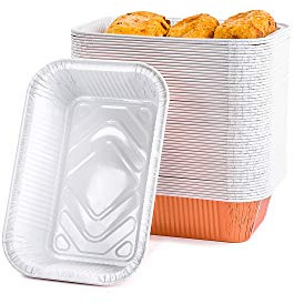 Contital R45G Aluminium 2 Portion Trays | Disposable Oven Tray, White Copper Takeaway Containers, Disposable Microwave Trays, Pack of 100