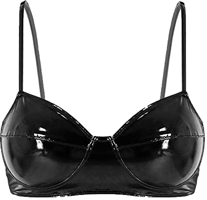 CHICTRY Damen Lack Leder BH Sexy Ouvert Push Up Bra Bralette Rückenfrei Metallic Glänzend Party Top Kurz Bauchfrei Korsage Bustier Clubwear