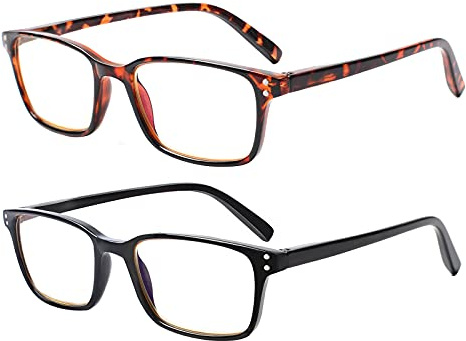 COJWIS Lesebrille 2 Pack Blaue Licht Blockieren Brille Federscharnier Anti Schwindlig Damen und Herren Leicht Brillen (2 Farbe Mischen, 1.50, multiplier_x)